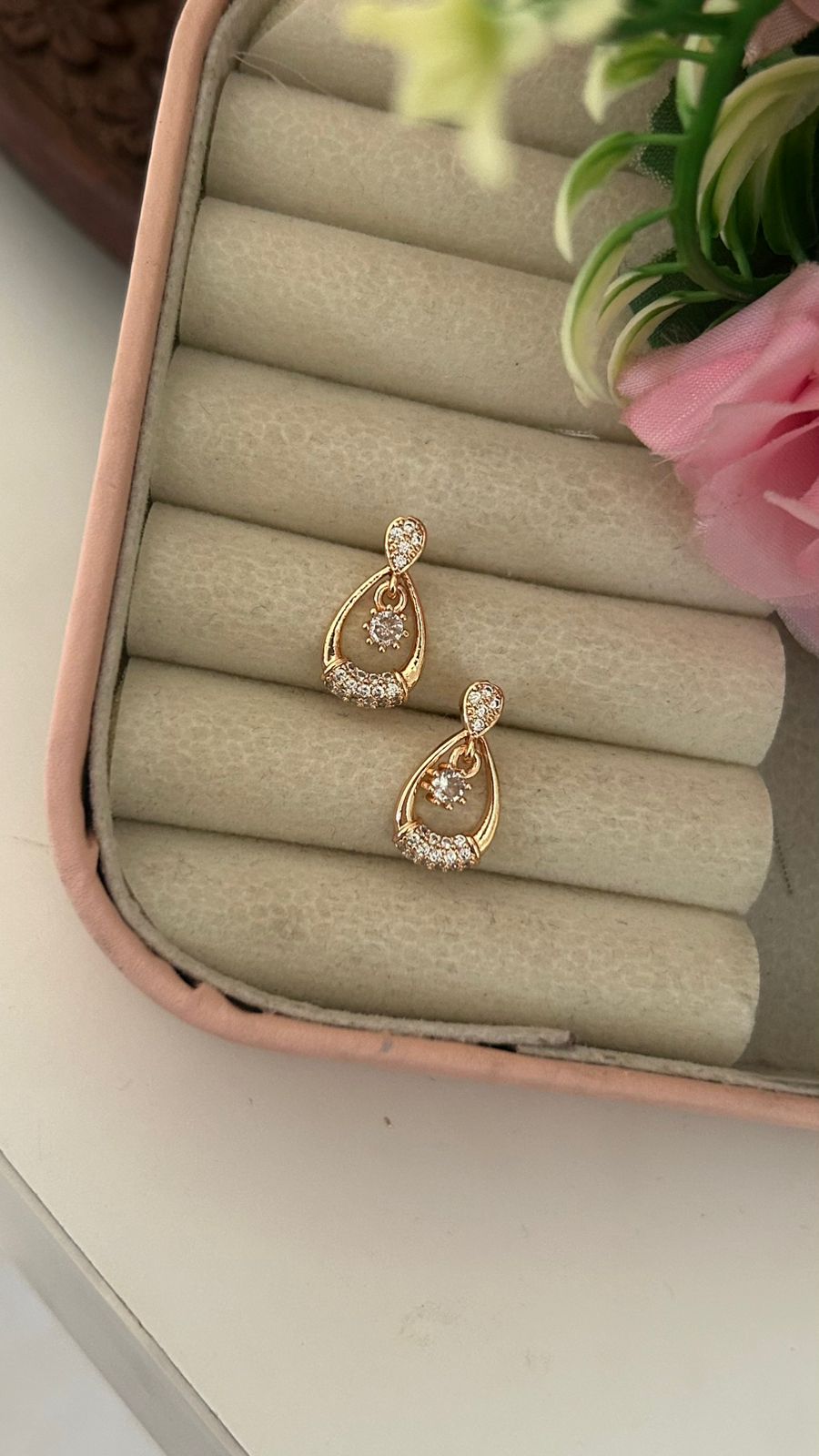 Elegant Teardrop Cubic Zirconia Drop Earrings – Gold Plated Crystal Jewellery