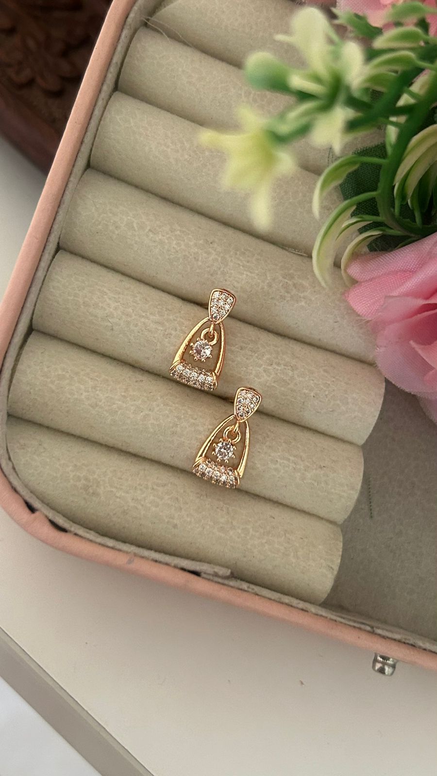 Minimal Crystal Drop Studs – Small Elegant Daily Wear Earrings