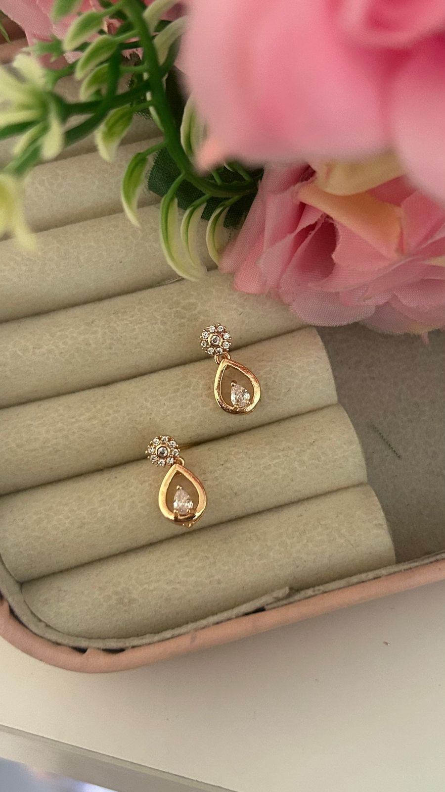 Elegant Teardrop Cubic Zirconia Drop Earrings – Gold Plated Floral Crystal Jewellery