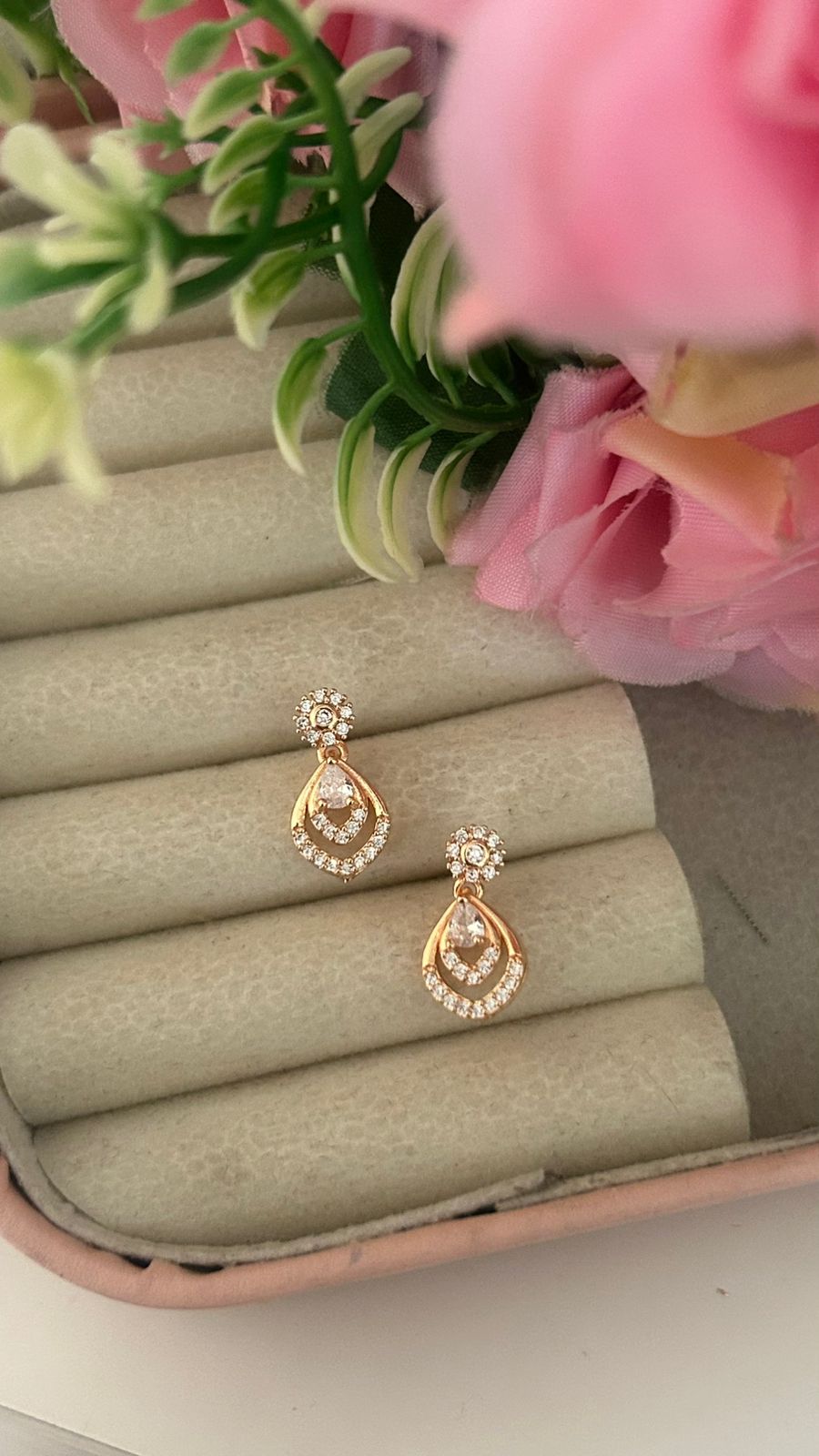 Trendy Double Layer Teardrop CZ Earrings – Designer Fashion Jewellery