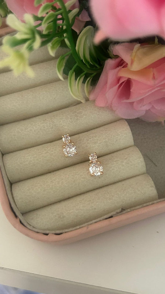 Minimal Double Stone Cubic Zirconia Drop Earrings – Gold Plated Elegant Jewellery