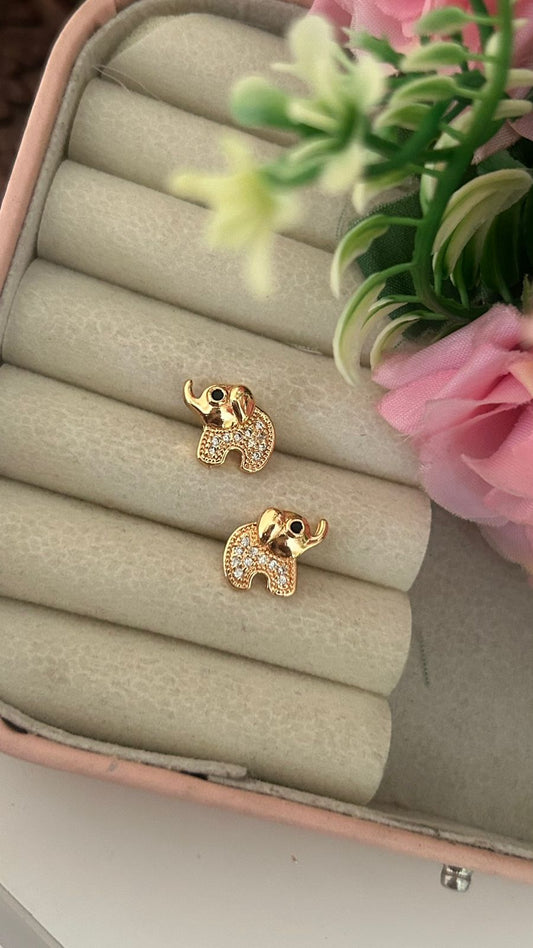 Cute Elephant Design Cubic Zirconia Stud Earrings – Gold Plated Crystal Jewellery