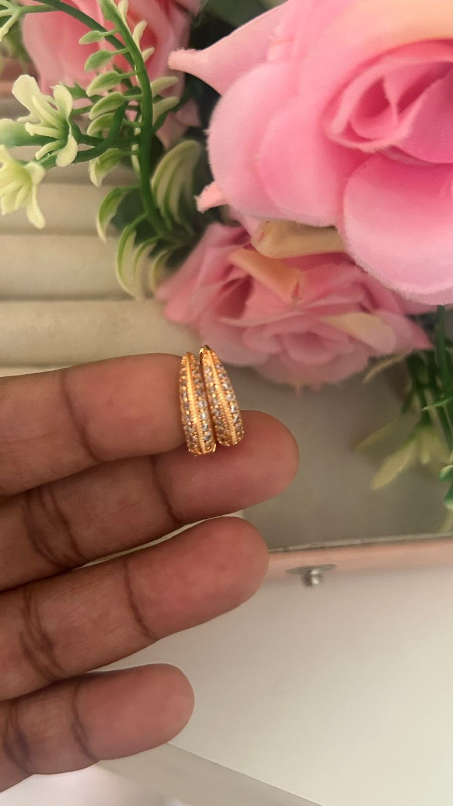 Trendy Gold Tone Cubic Zirconia Bali Earrings – Elegant Fashion Hoops