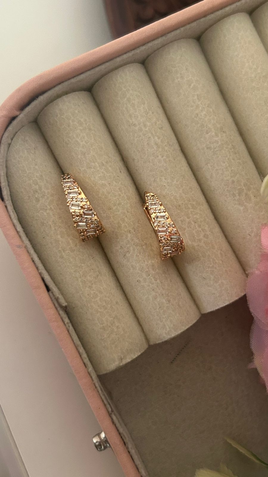 Gold Plated Baguette Cubic Zirconia Bali Hoop Earrings – baguette CZ bali earrings