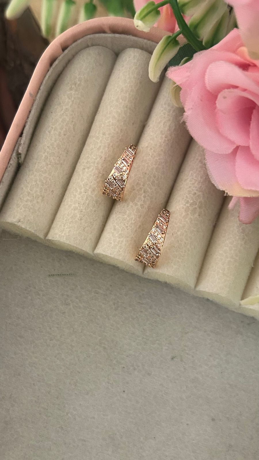 Gold Plated Baguette Cubic Zirconia Bali Hoop Earrings – baguette CZ bali earrings