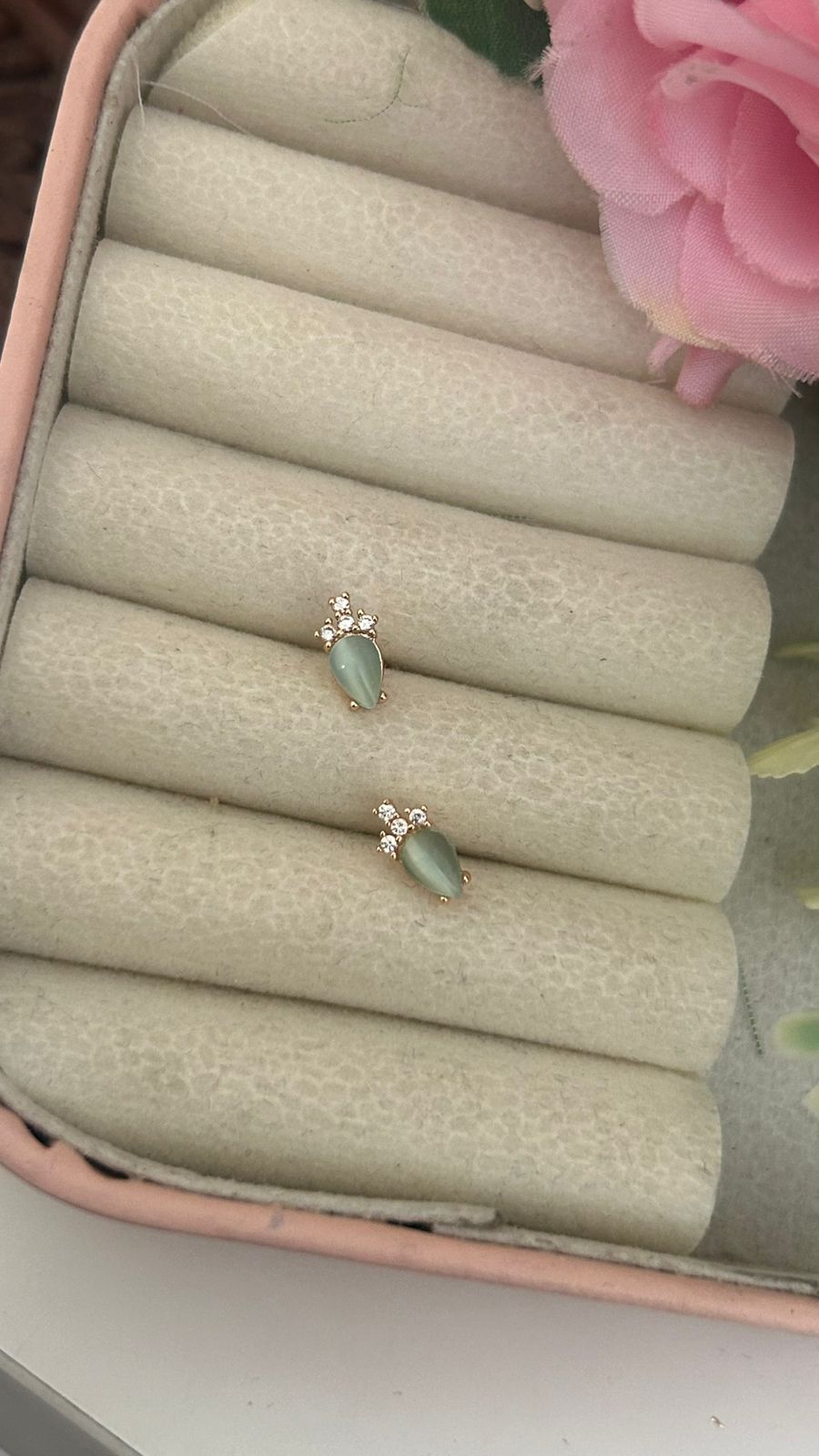 Teardrop Crystal Stud Earrings – Elegant Rose Gold CZ Earrings for Women
