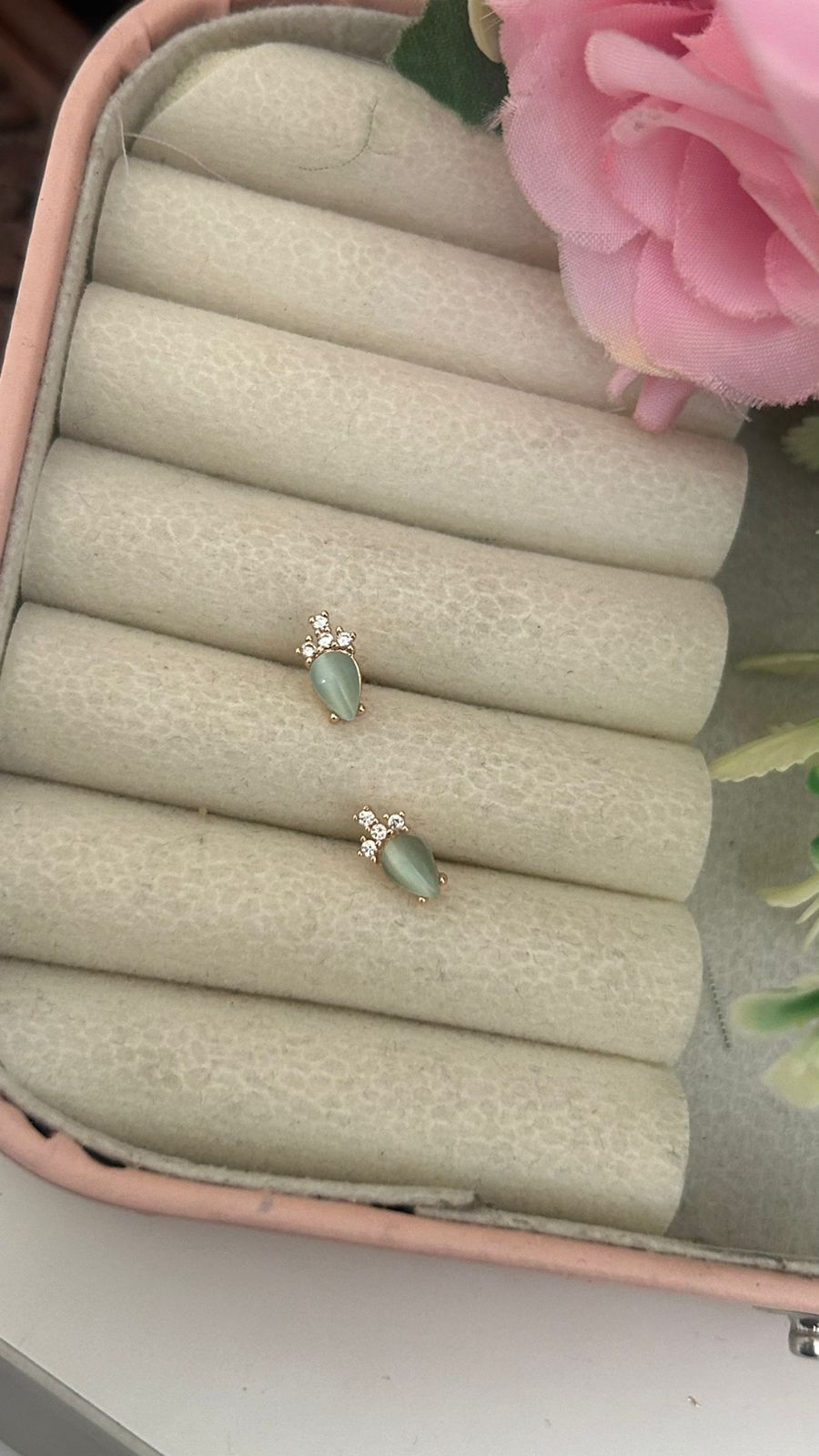 Teardrop Crystal Stud Earrings – Elegant Rose Gold CZ Earrings for Women