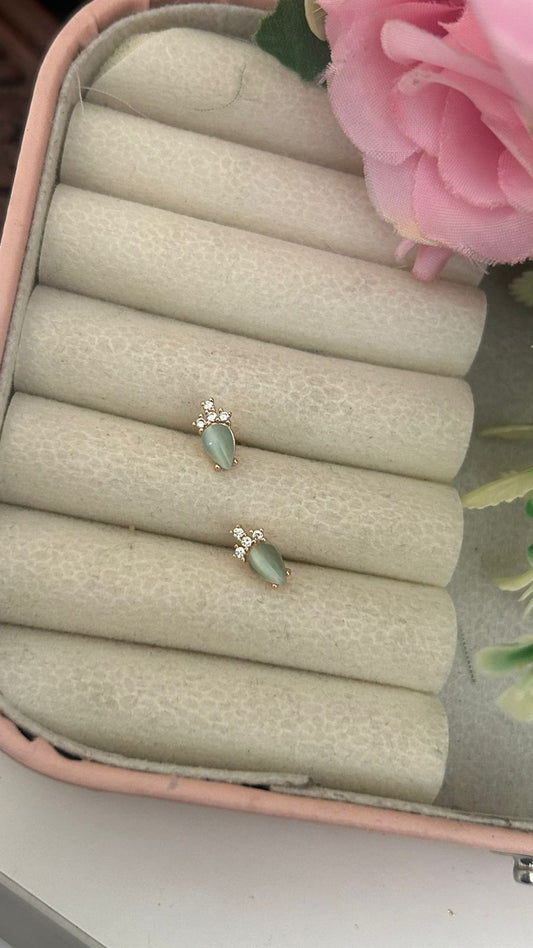 Teardrop Crystal Stud Earrings – Elegant Rose Gold CZ Earrings for Women