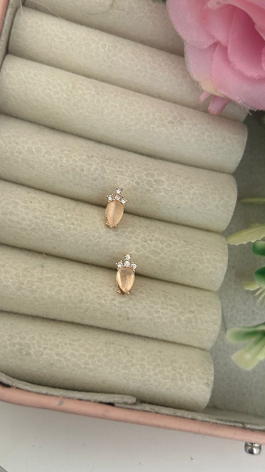 Teardrop Crystal Stud Earrings – Elegant Rose Gold CZ Earrings for Women