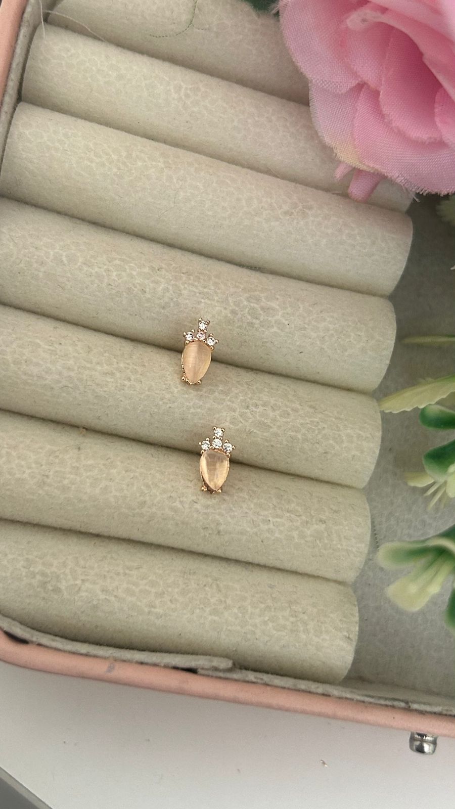 Teardrop Crystal Stud Earrings – Elegant Rose Gold CZ Earrings for Women