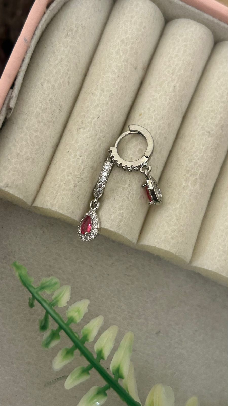 Silver Bali Earrings with CZ Teardrop Dangle – Stylish Daily Wear Hoops