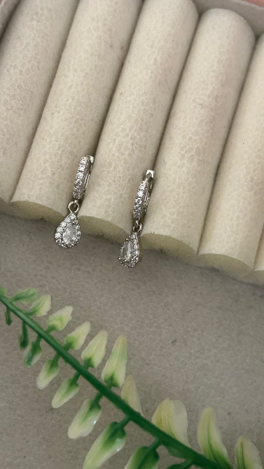 Silver Bali Earrings with CZ Teardrop Dangle – Stylish Daily Wear Hoops