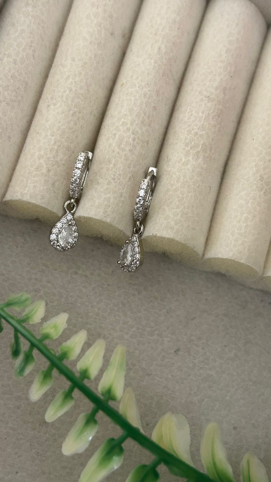 Silver Bali Earrings with CZ Teardrop Dangle – Stylish Daily Wear Hoops