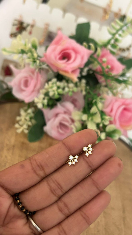 Mini White Flower Studs – Nose Pin Back Screw | Minimal Second Stud Earrings
