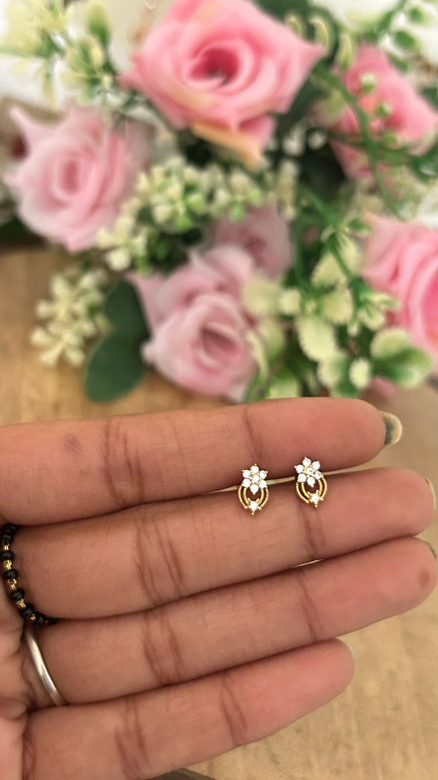Dainty white Stone Flower Stud with Drop – Nose Pin Back Screw | Second Piercing Earrings ll small earrings