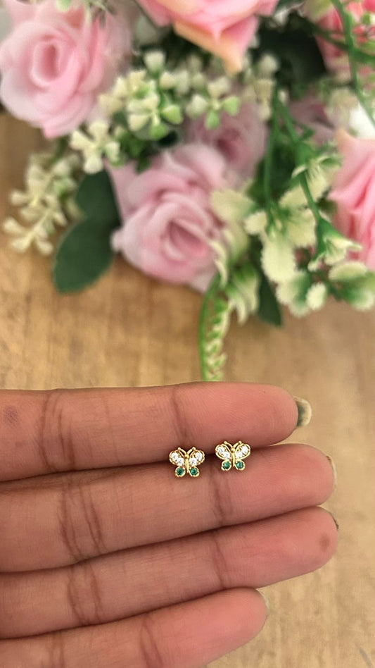 Mini Butterfly Stone Stud Earrings – Nose Pin Screw Back | Dainty Second Hole Studs
