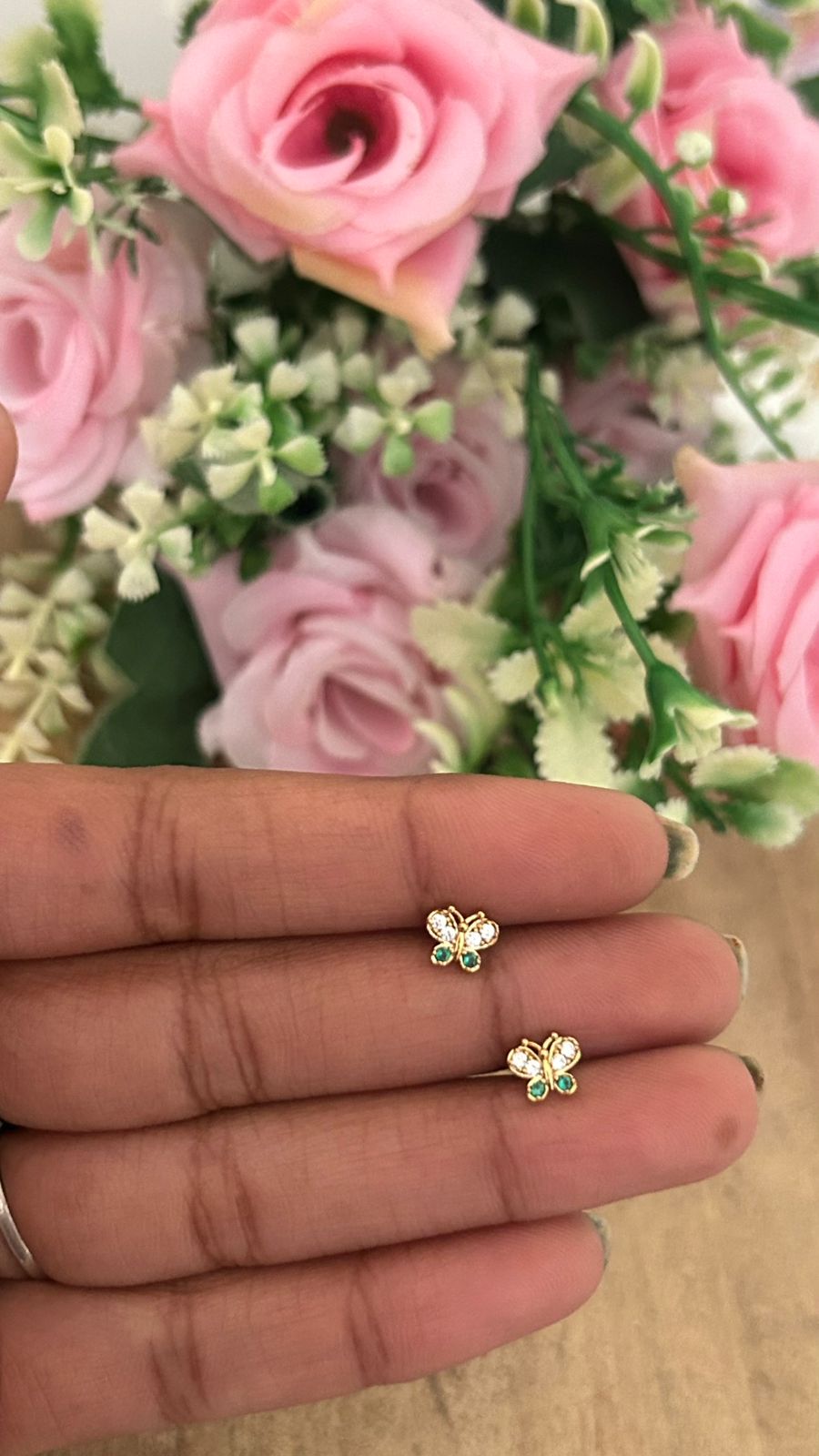 Mini Butterfly Stone Stud Earrings – Nose Pin Screw Back | Dainty Second Hole Studs