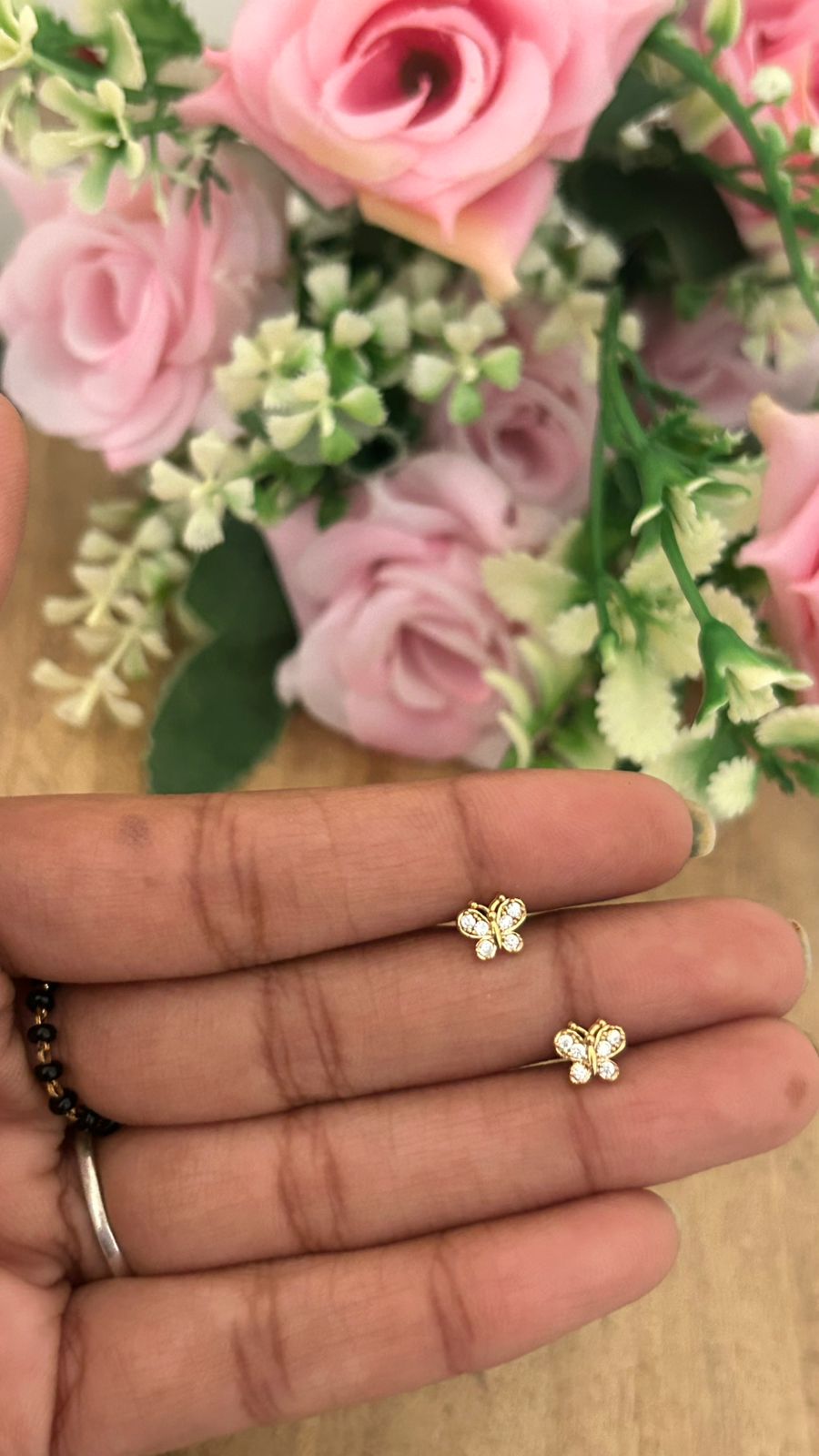 Mini Butterfly Stone Stud Earrings in white – Nose Pin Screw Back | Dainty Second Hole Studs