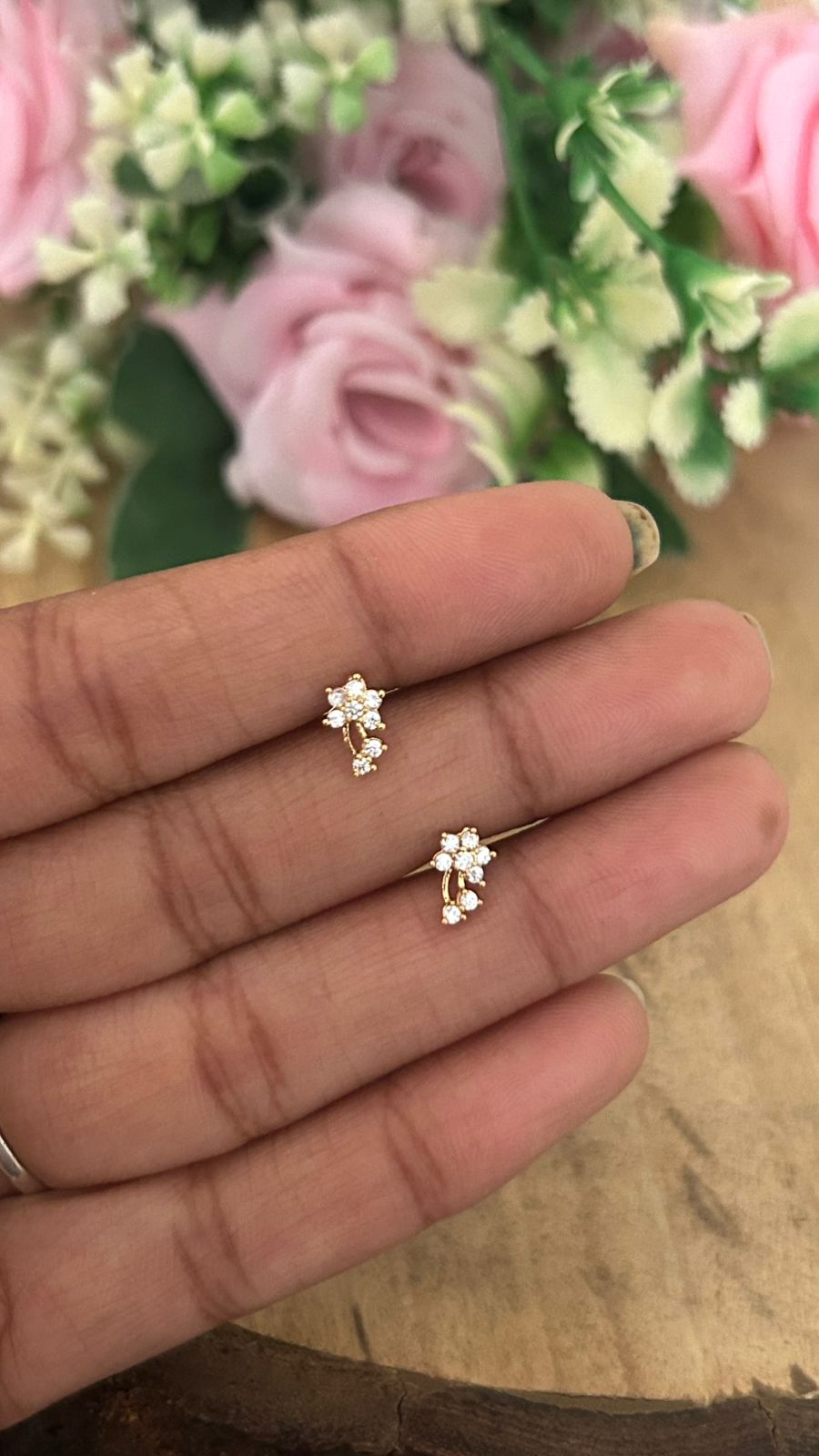 Mini Floral Drop Studs – Nose Pin Back Screw | Second Piercing Earrings