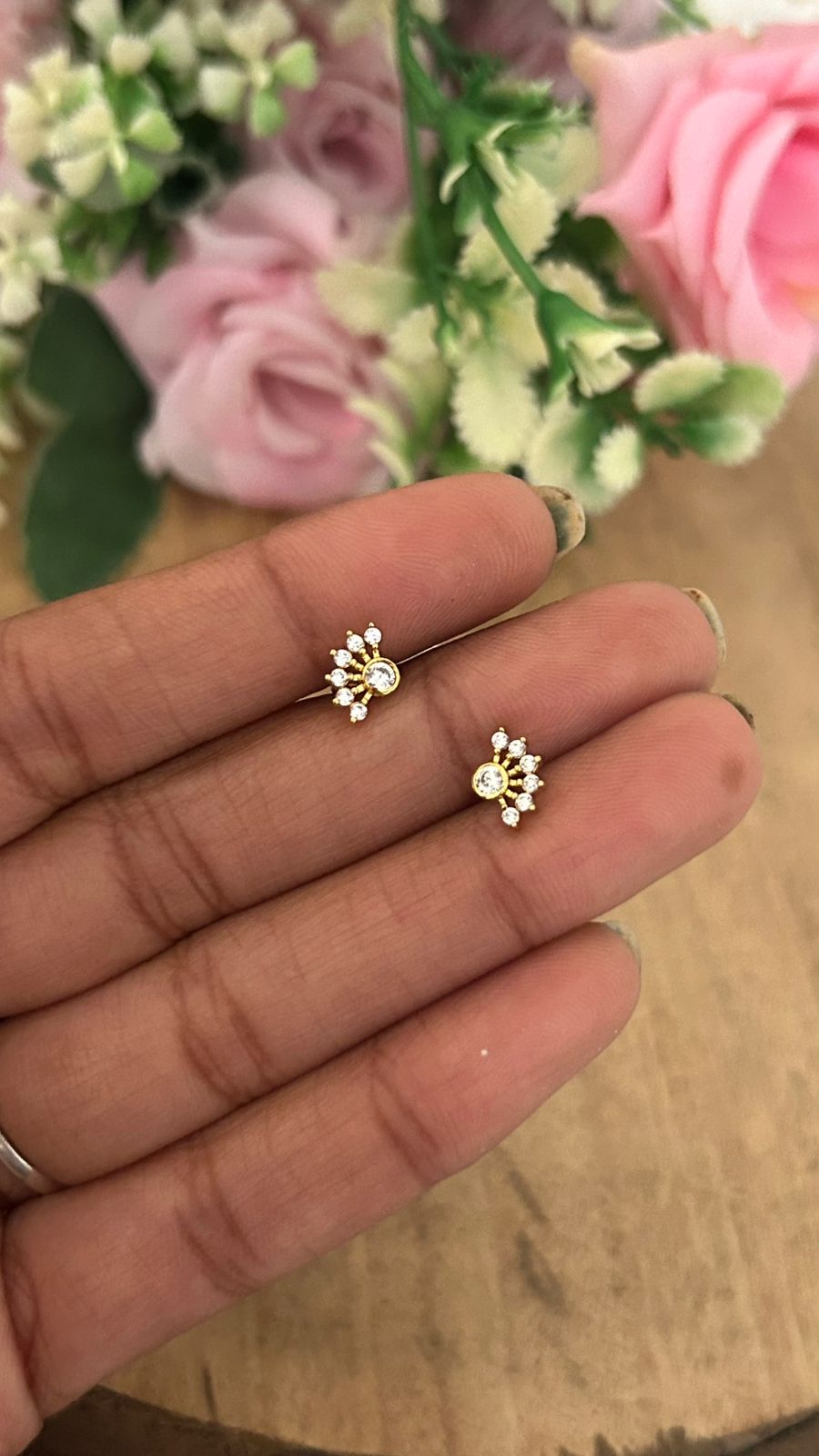 Tiny white Stone Cluster Stud Earrings – Nose Pin Type Screw Back | Mini Second Piercing Studs