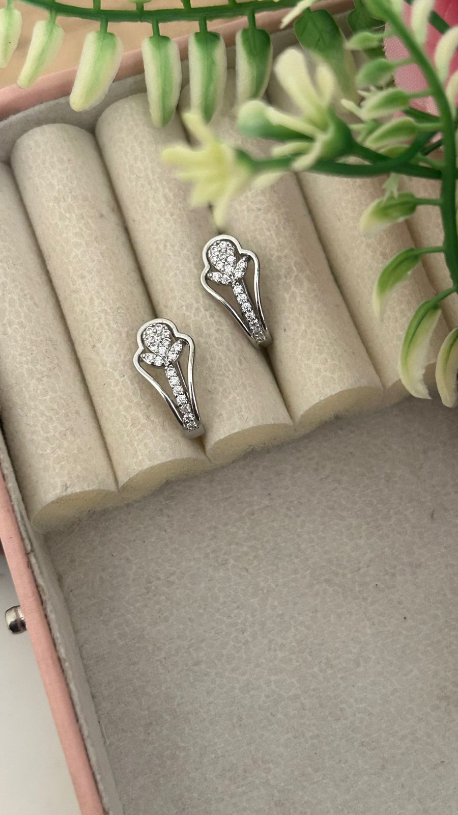Blooming Tulip CZ Stud Earrings – Elegant Silver Finish
