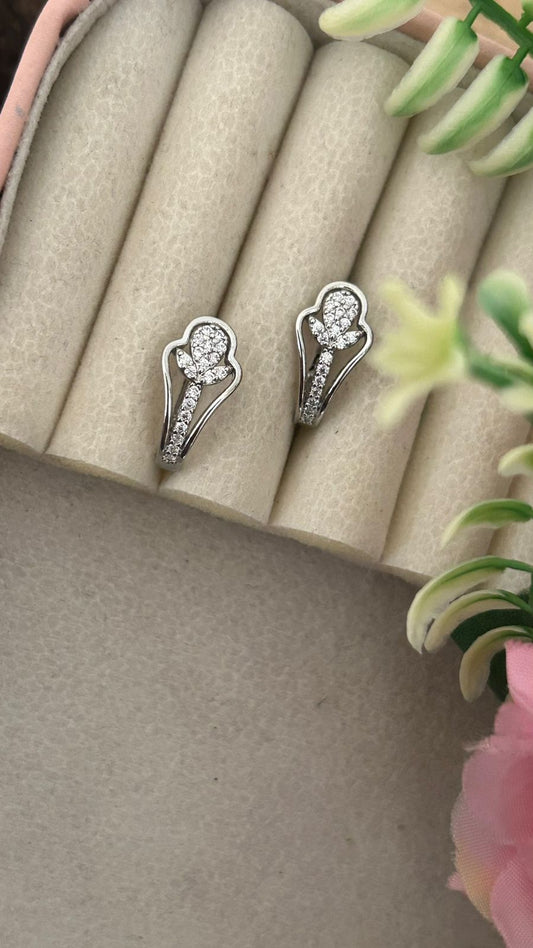 Blooming Tulip CZ Stud Earrings – Elegant Silver Finish