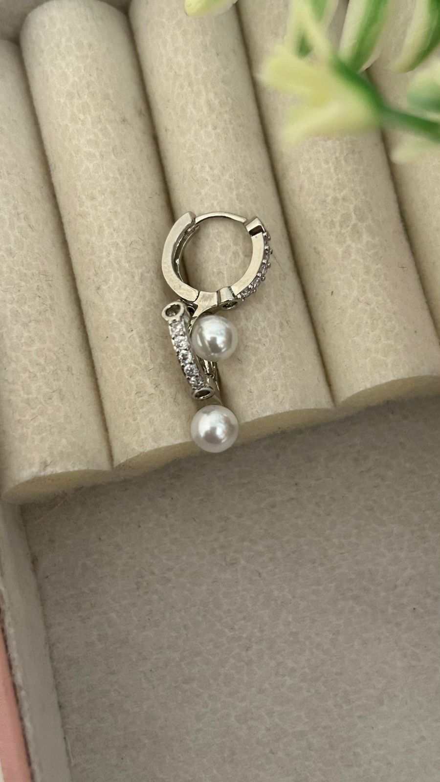 Pearl Drop Bar Earrings with Crystal Line Design