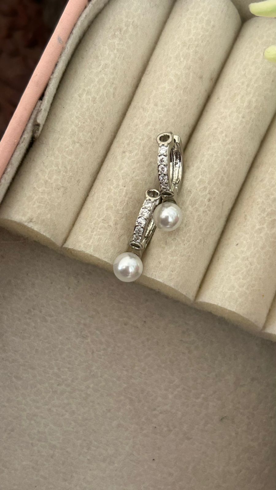 Pearl Drop Bar Earrings with Crystal Line Design