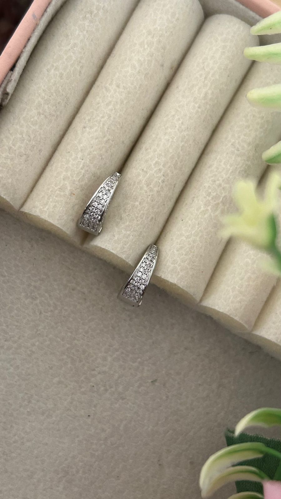 Polished Silver CZ Huggie Hoops with Pavé Detail