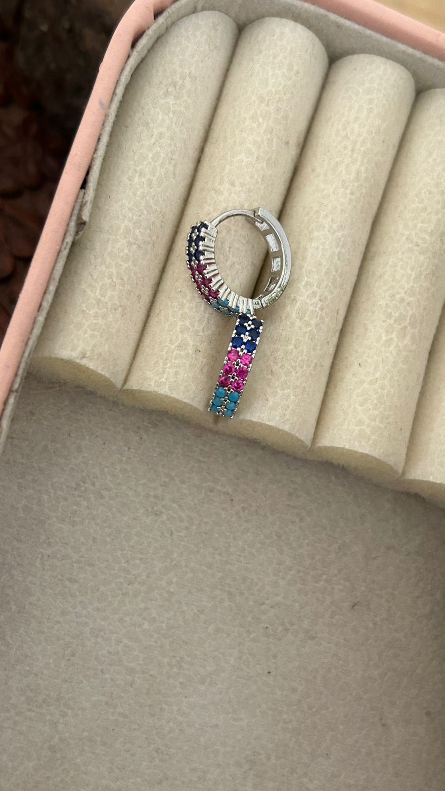 Rainbow Stone Huggie Earrings with Colorful Crystal Row