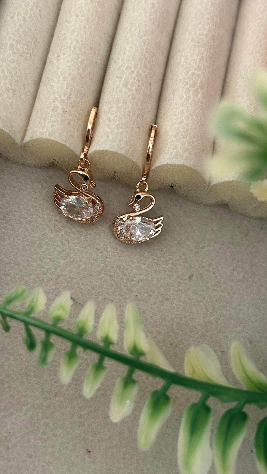 Swan Love Charm Earrings with Crystal Stone – Trendy Dangle Hoops