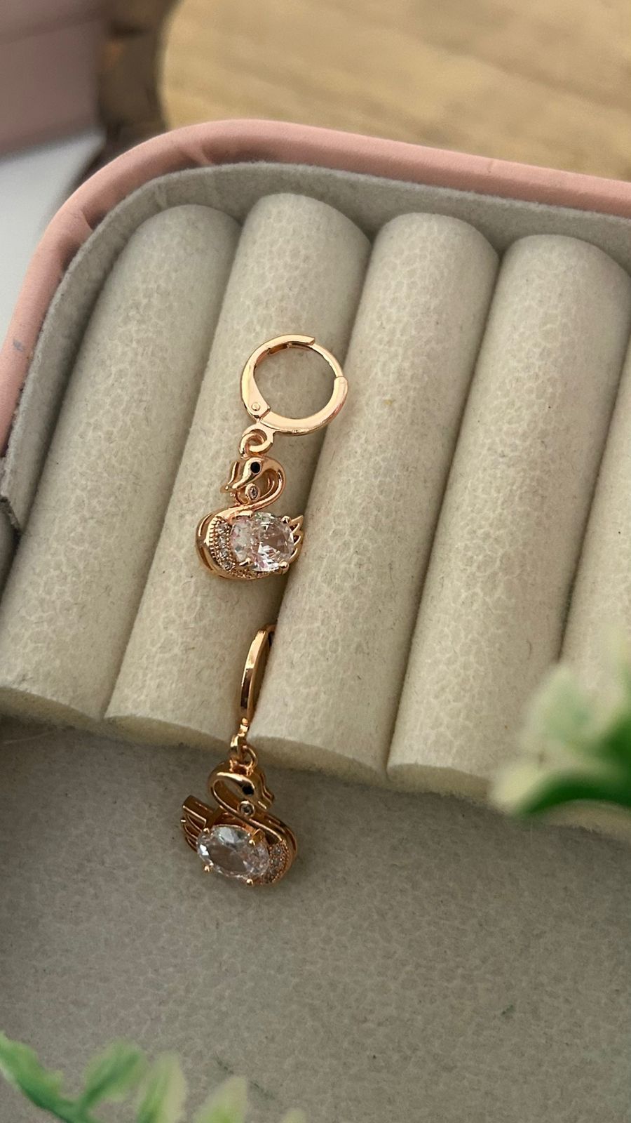 Swan Love Charm Earrings with Crystal Stone – Trendy Dangle Hoops