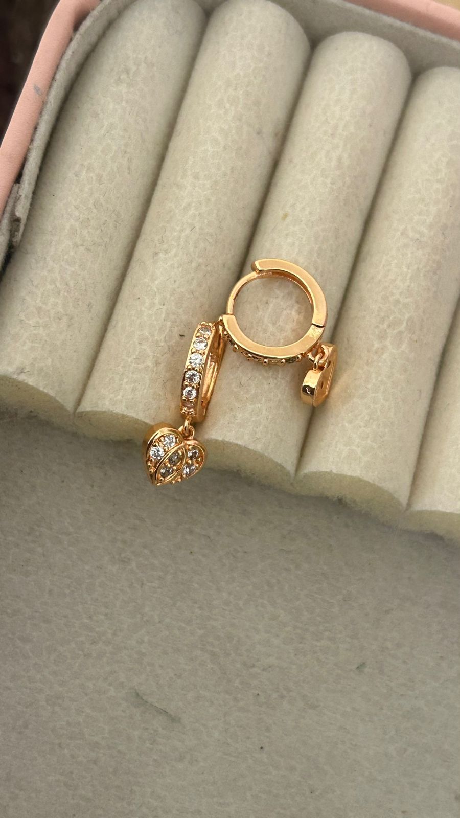 Dainty Heart Charm Dangle Earrings with CZ Stones