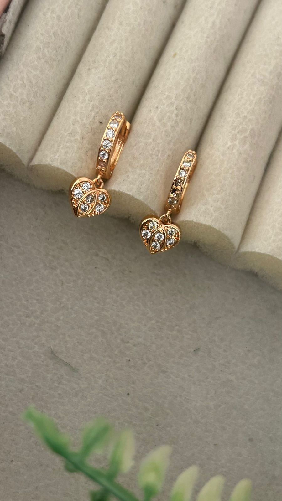 Dainty Heart Charm Dangle Earrings with CZ Stones