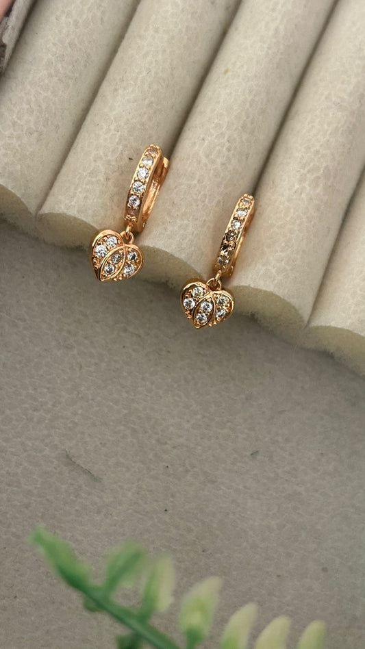 Dainty Heart Charm Dangle Earrings with CZ Stones