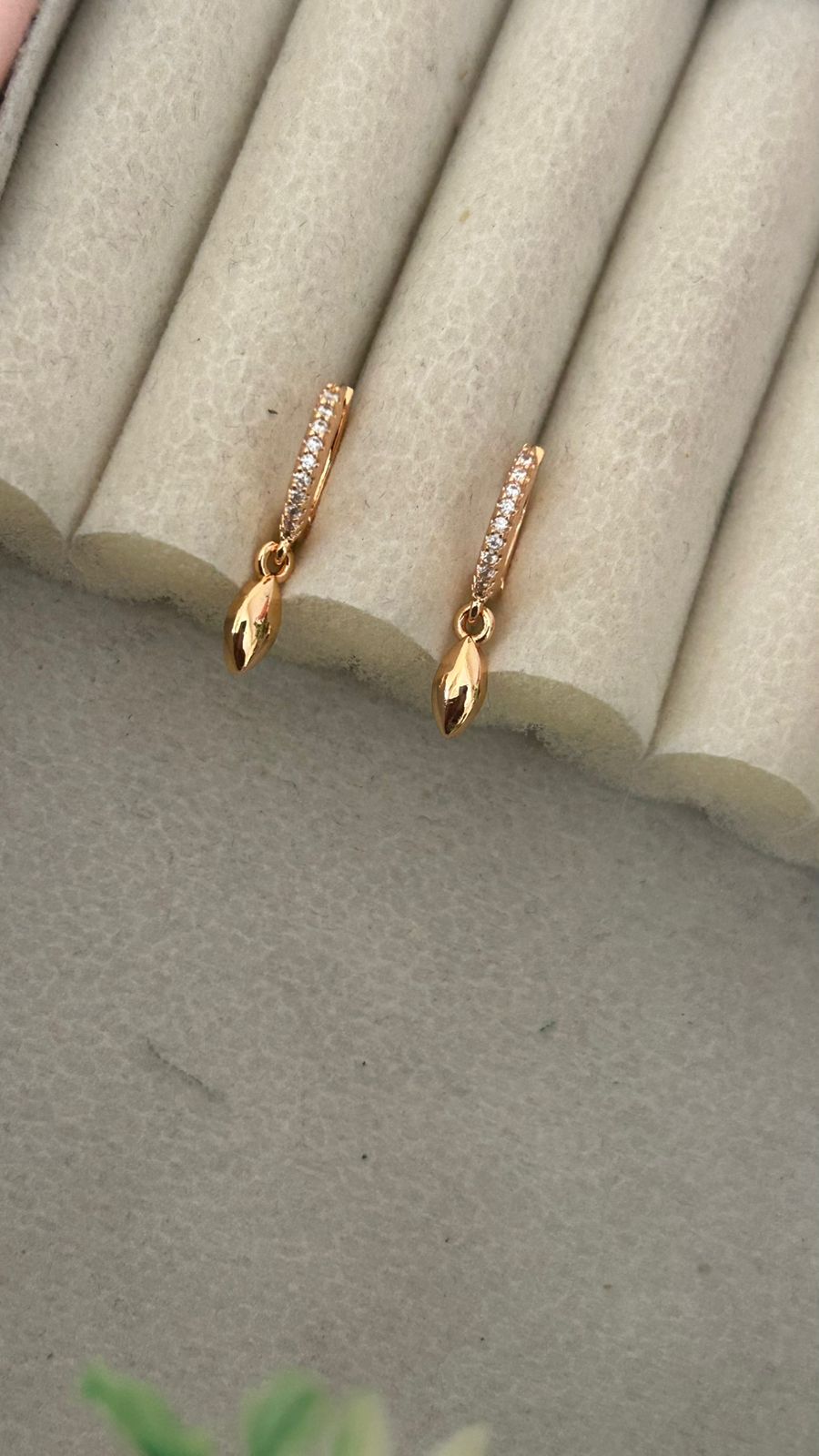 Slim Crystal Hoop Earrings with Polished Drop Bead