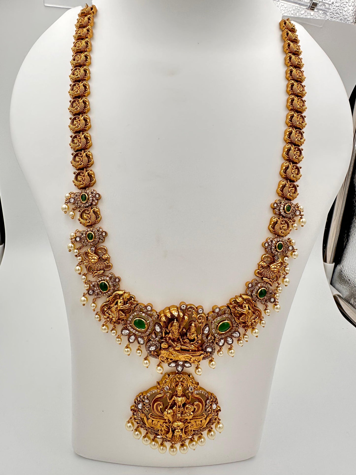 Antique Gold Lakshmi Pendant Necklace Set with Jhumka Earrings