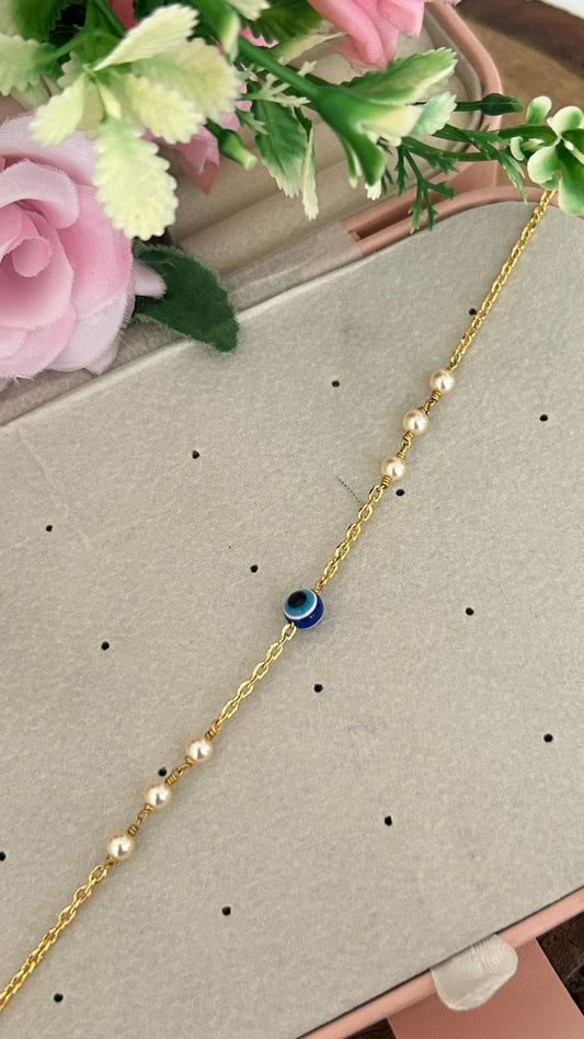 Adjustable Evil Eye Bracelet with Pearls – Gold Chain Nazar Bracelet for Women (24–2 10Size) micro gold plated
