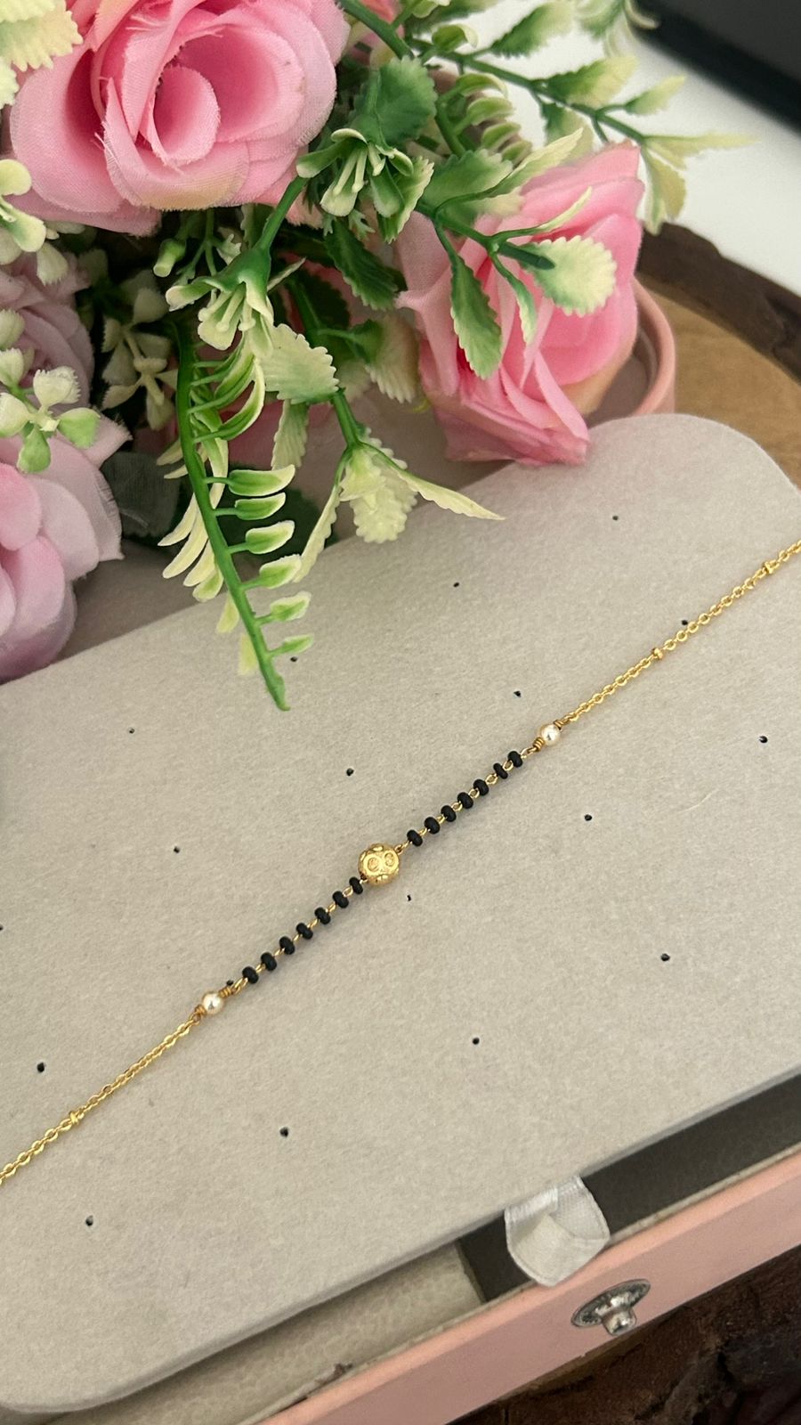 One Gram Gold Plated Black Beads Bracelet for Women | Adjustable Size 2.6–2.10 with Extra 4 Hoops | Traditional Daily Wear Mangalsutra Style Bracelet