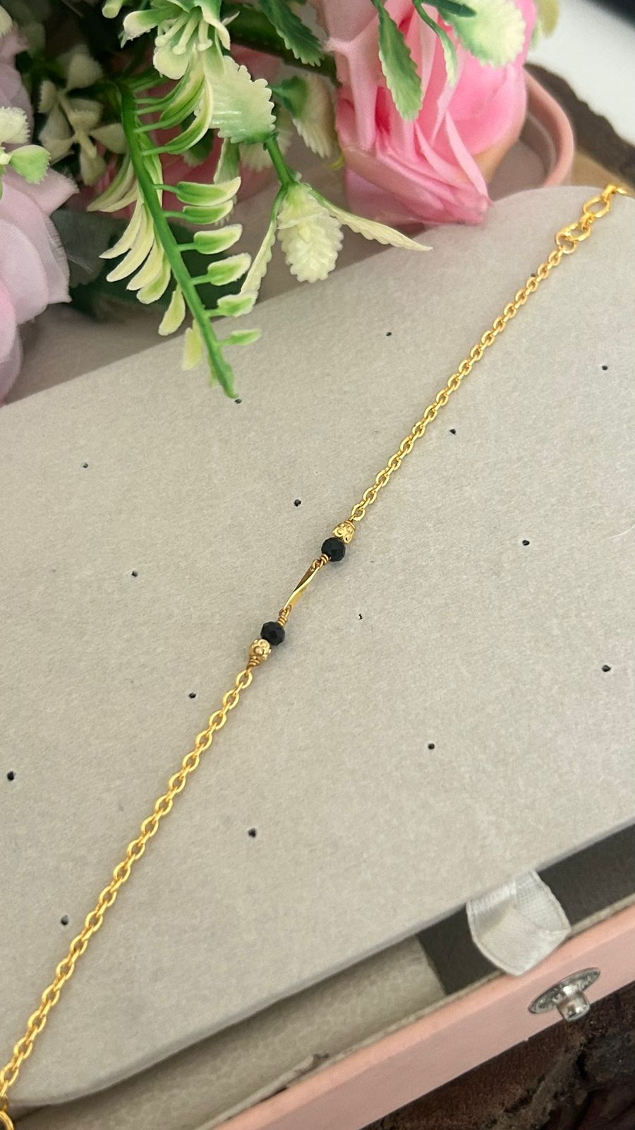 One Gram Gold Plated Black Beads Bracelet for Women | Minimal Designer Center Bar Mangalsutra Style | Elegant Bracelet