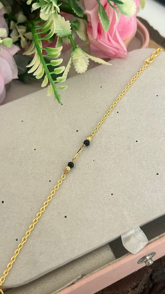 One Gram Gold Plated Black Beads Bracelet for Women | Minimal Designer Center Bar Mangalsutra Style | Elegant Bracelet