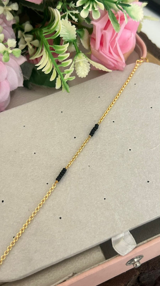 One Gram Gold Plated Black Beads Bracelet for Women | Minimal Double Black Beads Design | Traditional Mangalsutra Style Bracelet