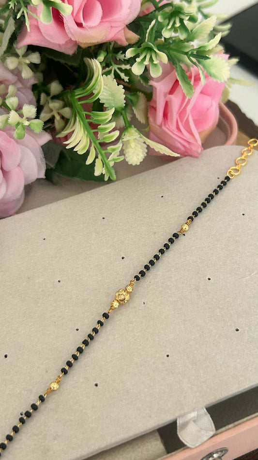 One Gram Gold Plated Black Beads Bracelet for Women | Traditional Full Black Beads Design with Designer Gold Center