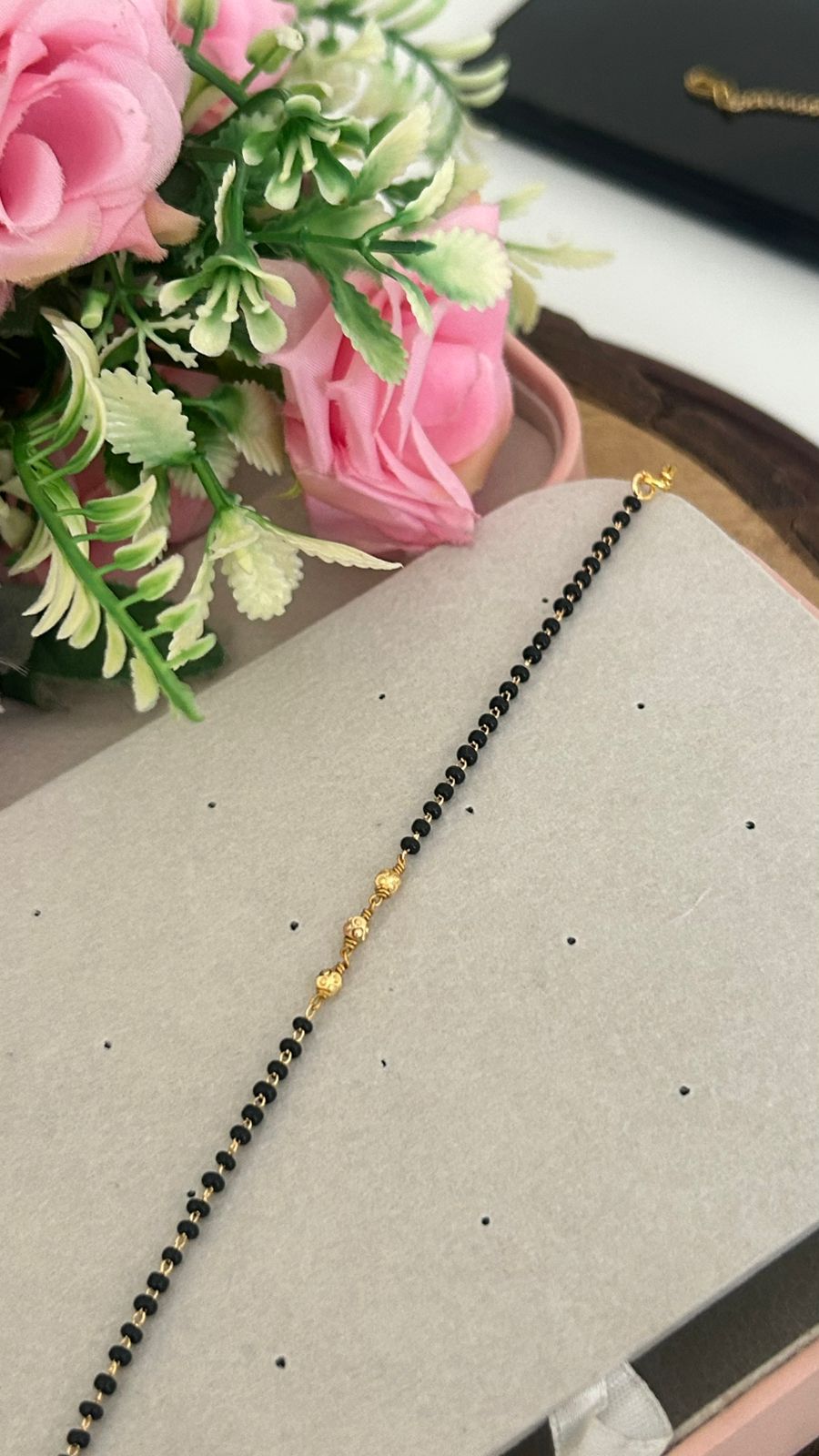 One Gram Gold Plated Black Beads Bracelet for Women | Triple Designer Gold Center with Full Black BeadsOne Gram Gold Plated Black Beads Bracelet for Women | Triple Designer Gold Center with Full Black Beads