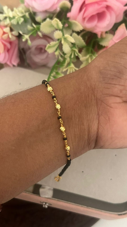 Elegant Black Bead Mangalsutra Bracelet with Gold Design Beads – Traditional Wear Bracelet for Women