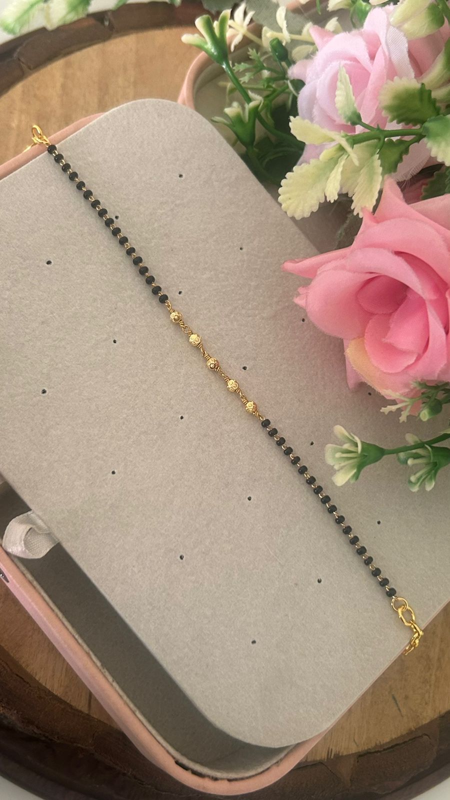 Traditional Black Bead Mangalsutra Bracelet with Gold Design – Daily Wear Bracelet