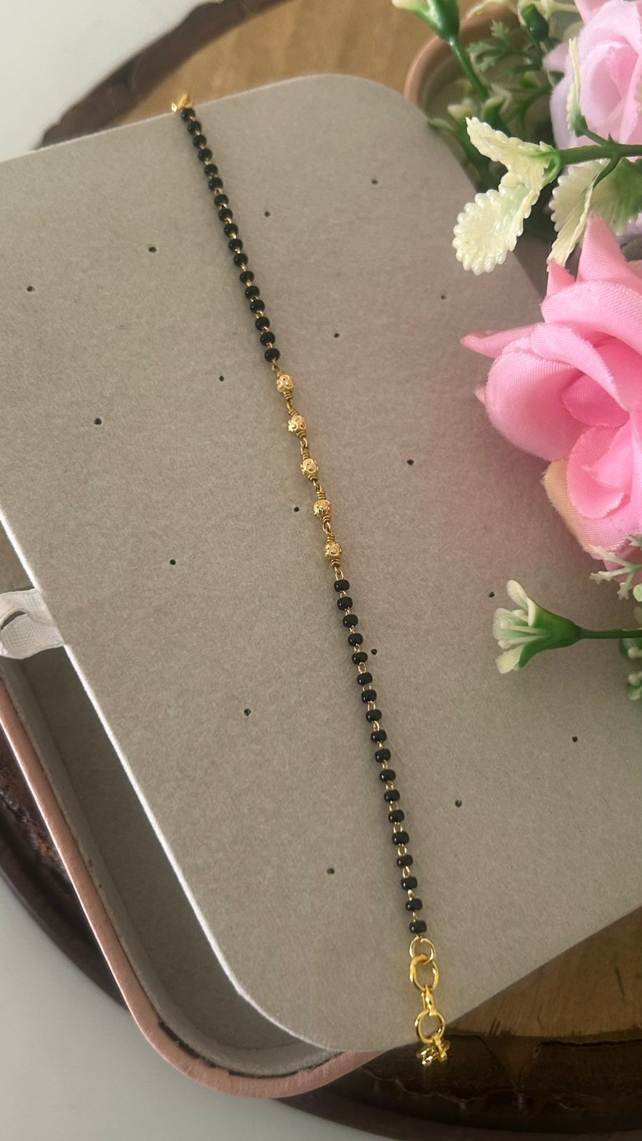 Traditional Black Bead Mangalsutra Bracelet with Gold Design – Daily Wear Bracelet