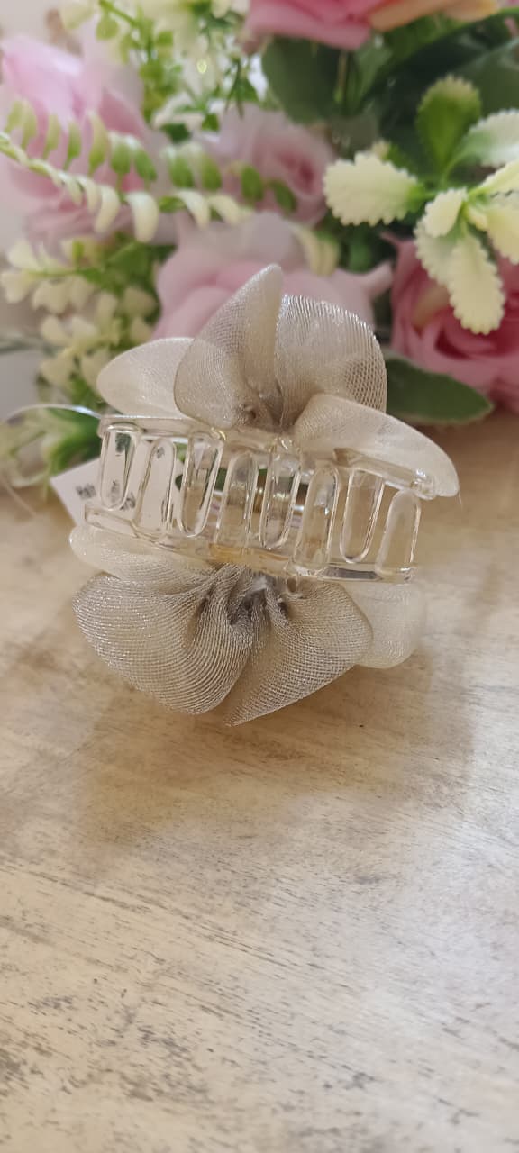 Shimmer Fabric Bow Hair Claw Clips Set – Stylish Organza Hair Accessories