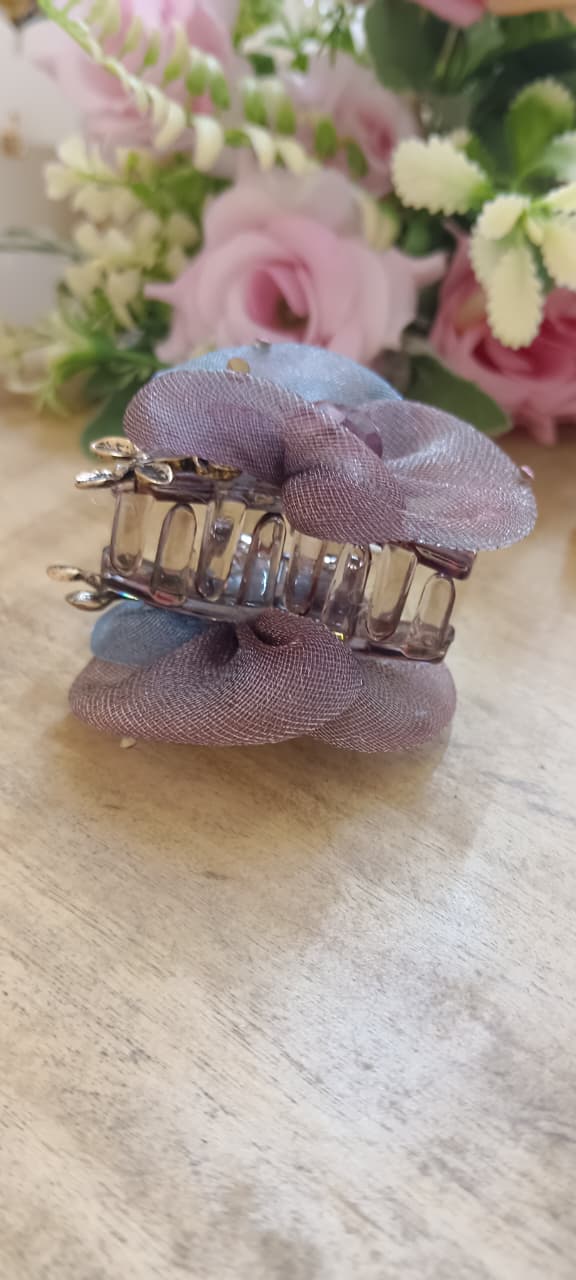Shimmer Fabric Bow Hair Claw Clips Set – Stylish Organza Hair Accessories