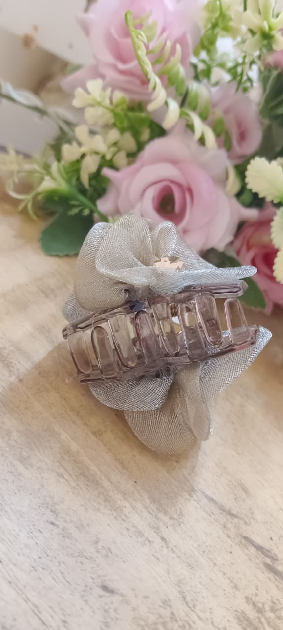 Shimmer Fabric Bow Hair Claw Clips Set – Stylish Organza Hair Accessories